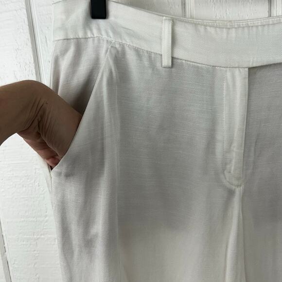 Express Women Editor Relaxed Trouser Linen Wide Leg Preppy Office Ivory Size 10 - Picture 3 of 8